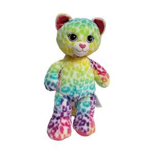 Rainbow Animal Print Cat Lisa Frank Style Build-a-bear BAB 17" stuffed toy